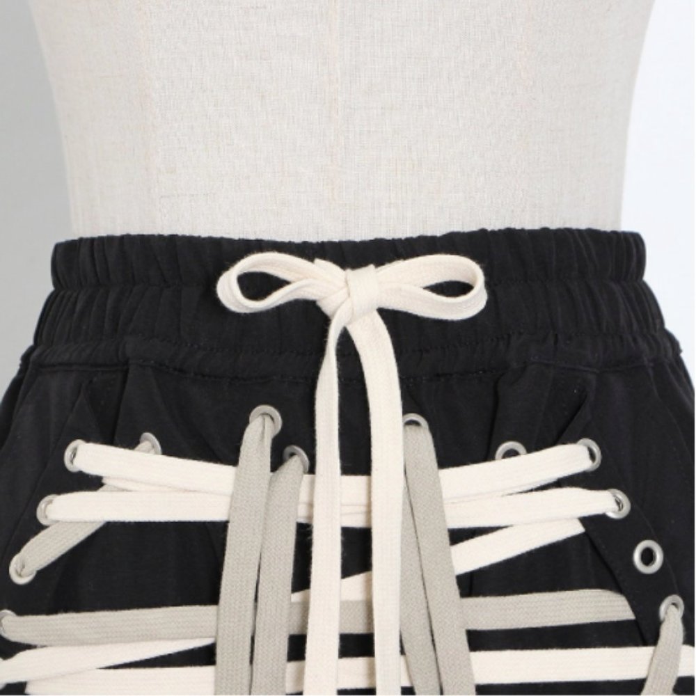 *One Left* Black Lace Up Streetwear Skirt - Picture 2 of 6